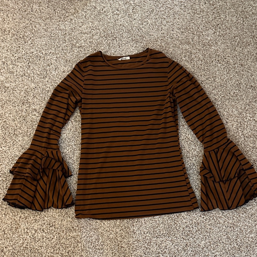 Brown Striped Bell Sleeve Top